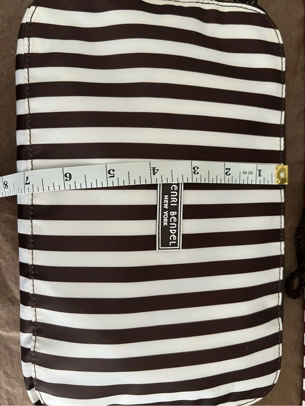 Henri Bendel Brown and White Striped packable backpack, lightweight, zip around